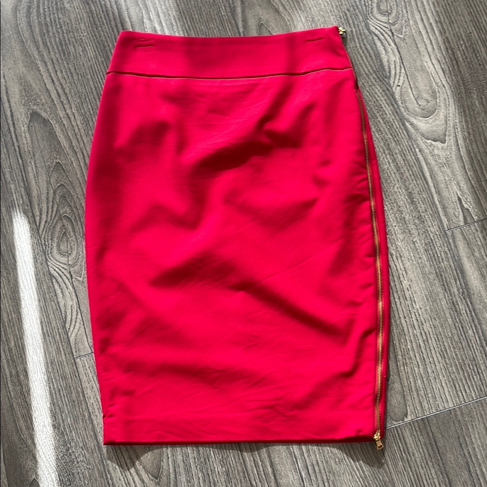 Elegant Red Skirt with Gold Zipper